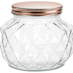 Jar glass faceted screw lid coper about 1680ml