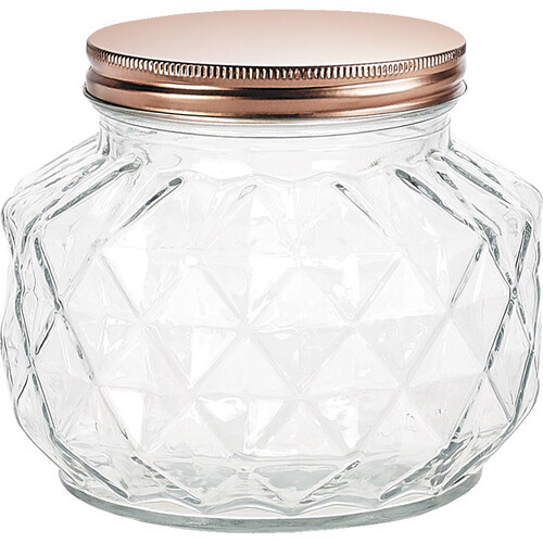 Bocal verre facettes couvercle à vis coloris cuivre env. 1680 ml