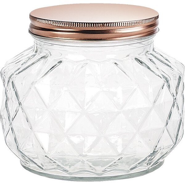 Jar glass faceted screw lid coper about 1680ml
