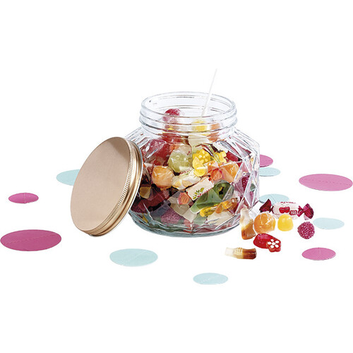 Jar glass faceted screw lid coper about 1680ml