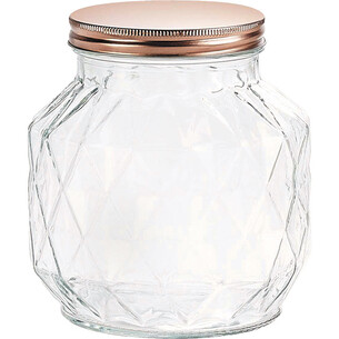 Jar glass faceted screw lid coper about 2280ml