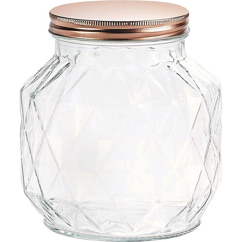 Jar glass faceted screw lid coper about 2280ml