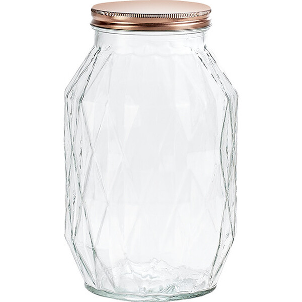 Jar glass faceted screw lid coper about 3680ml