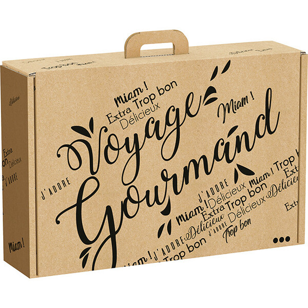 Maleta cartón kraft rectangular VOYAGE GOURMAND negro