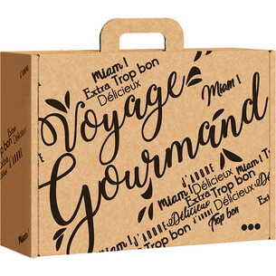 Valisette carton kraft rectangle VOYAGE GOURMAND noir
