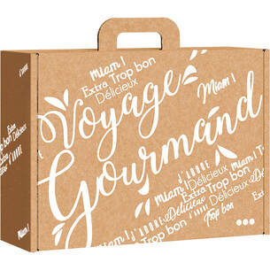 Maleta cartón kraft rectangular VOYAGE GOURMAND blanco