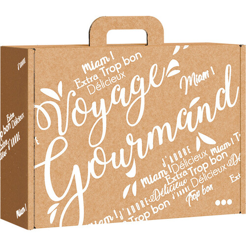 Suitcase cardboard rectangular kraft VOYAGE GOURMAND white