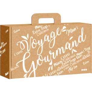 Valisette carton kraft rectangle VOYAGE GOURMAND blanc