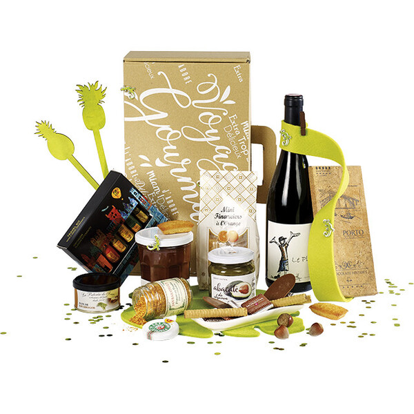 Mala retangular cartão kraft VOYAGE GOURMAND branca