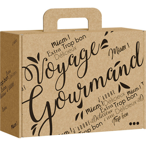 Suitcase cardboard rectangular kraft VOYAGE GOURMAND black
