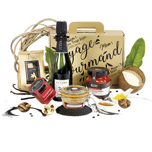 Valisette carton kraft rectangle VOYAGE GOURMAND noir 2