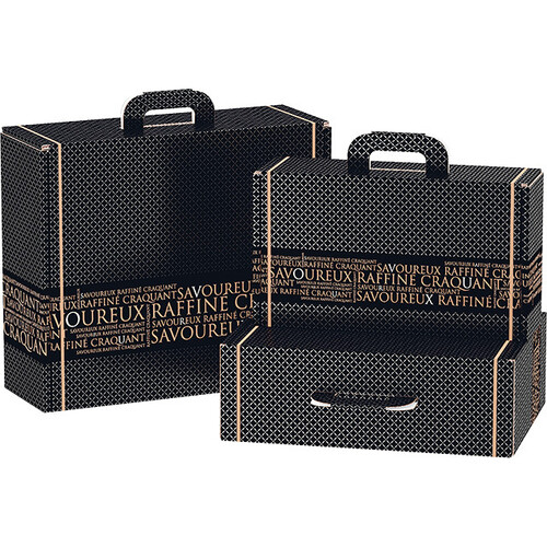 Maleta cartón rectangular SAVOUREUX negro/dorado