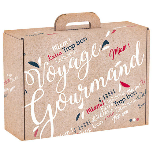 Suitcase cardboard rectangular kraft VOYAGE GOURMAND blue/white/red