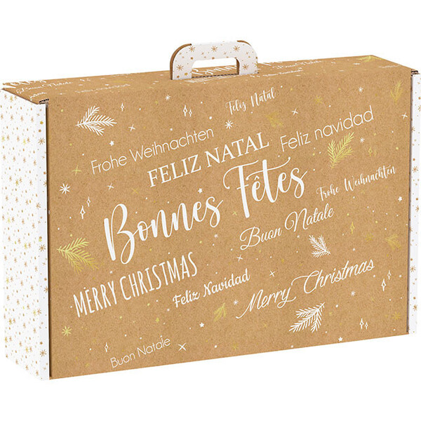 Mala cartão retangular FELIZ NATAL kraft/branca/dourado