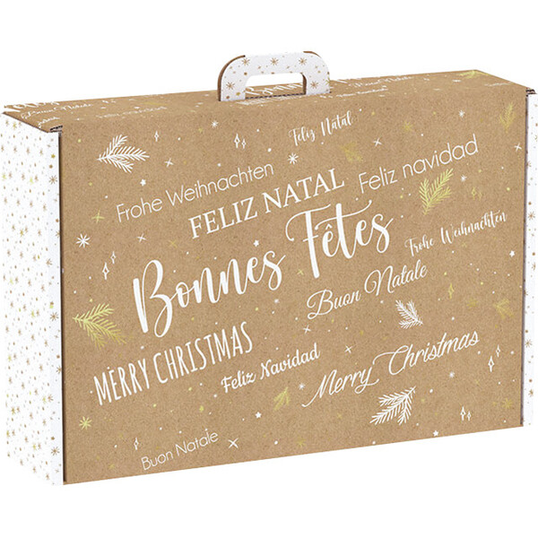 Valisette carton rectangle BONNES FÊTES kraft/blanc/or