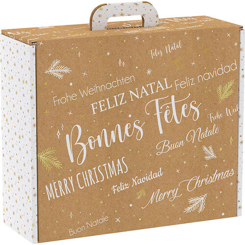 Suitcase cardboard rectangular MERRY CHRISTMAS kraft/white/or