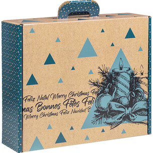 Maleta cartón kraft rectangular FELIZ NAVIDAD vintage/azul