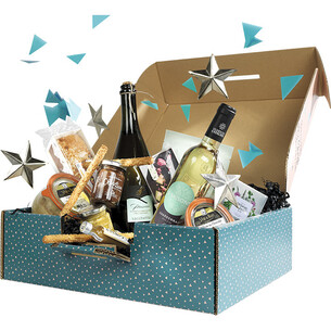 Maleta cartón kraft rectangular FELIZ NAVIDAD vintage/azul 2