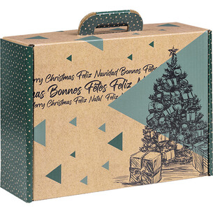 Maleta cartón kraft rectangular FELIZ NAVIDAD vintage/verde