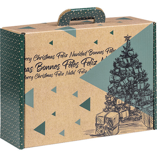 Maleta cartón kraft rectangular FELIZ NAVIDAD vintage/verde