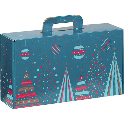 Valisette carton rectangle BONNES FÊTES bleu/rouge/or