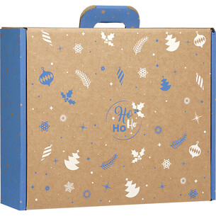 Valisette carton kraft rectangle HIVER EN FETES bleu/blanc