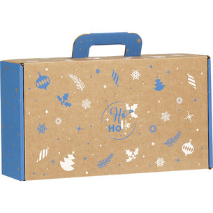 Maleta cartão kraft retangular INVERNO FESTIVO azul/branca