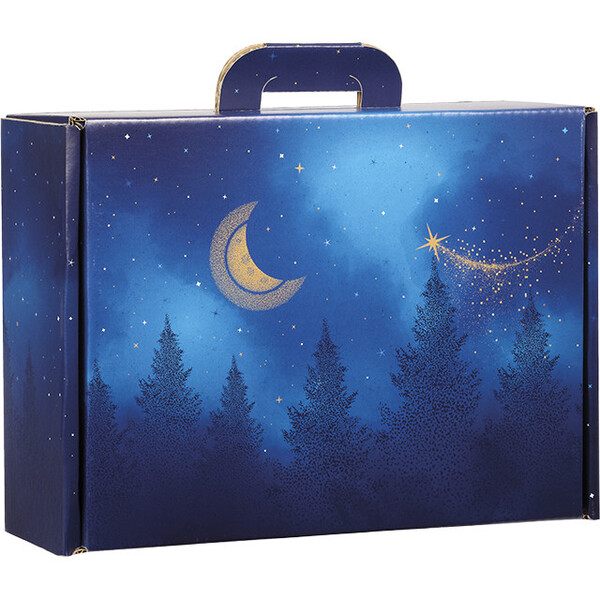 Maleta cartón kraft rectangular NOCHE ESTRELLADA azul/oro