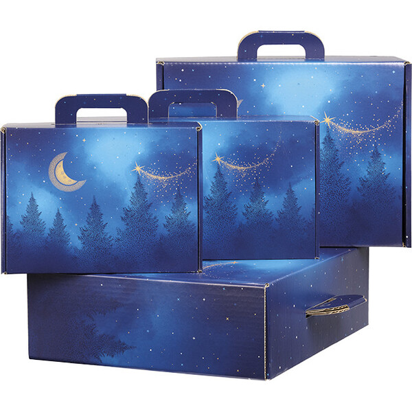 Maleta cartón kraft rectangular NOCHE ESTRELLADA azul/oro