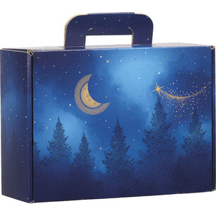 Maleta cartón kraft rectangular NOCHE ESTRELLADA azul/oro