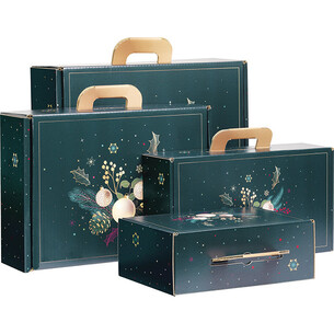 Suitcase cardboard rectangular ENCHANTED NATURE green/gold 2