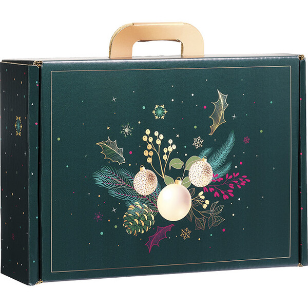 Maleta cartón kraft rectangular NATURALEZA ENCANTADA verde/oro