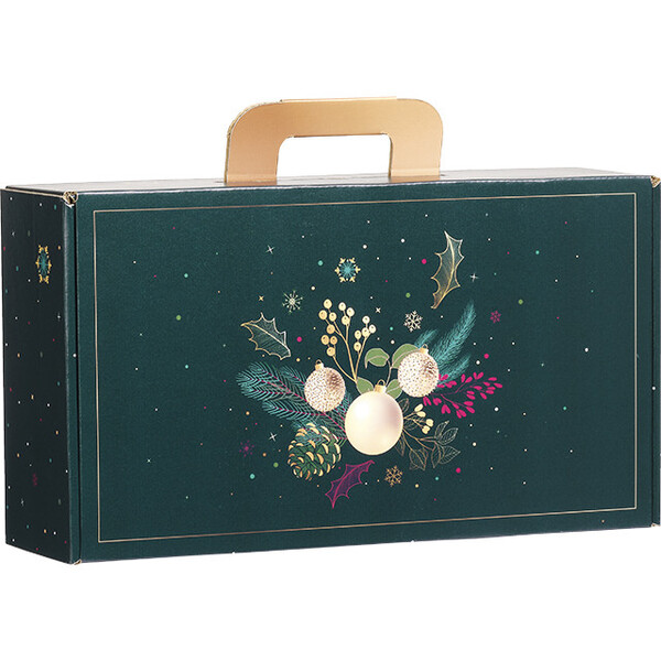 Maleta cartón kraft rectangular NATURALEZA ENCANTADA verde/oro