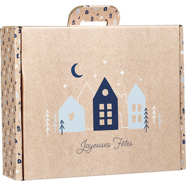 Maleta cartón kraft rectangular OSLO azul/blanco