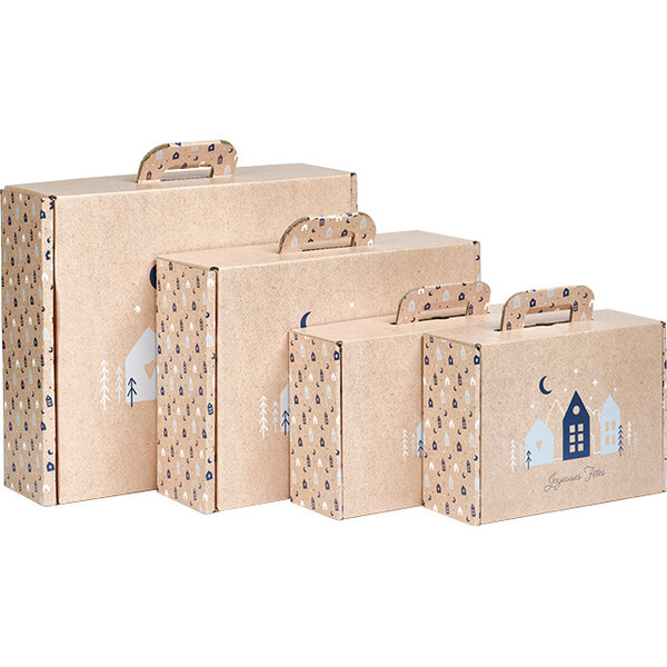 Maleta cartón kraft rectangular OSLO azul/blanco
