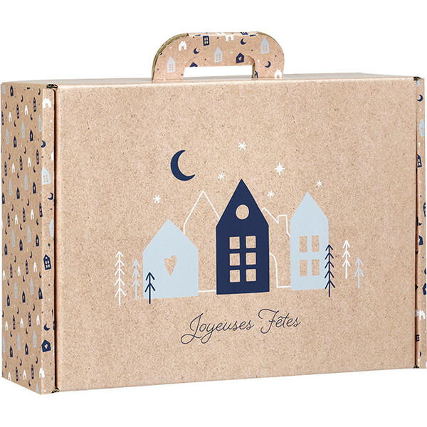 Valisette carton kraft rectangle OSLO bleu/blanc