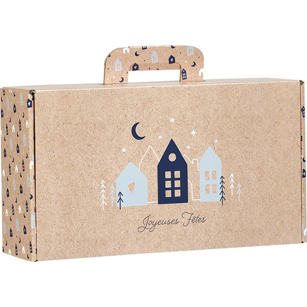 Valisette carton kraft rectangle OSLO bleu/blanc