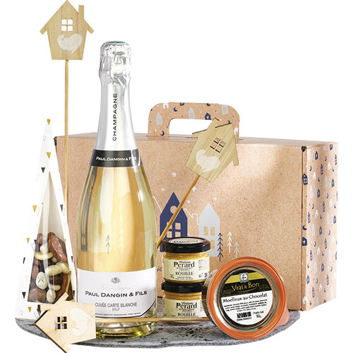 Maleta cartón kraft rectangular OSLO azul/blanco