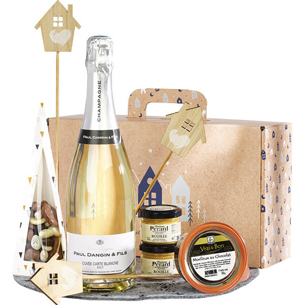 Maleta cartón kraft rectangular OSLO azul/blanco