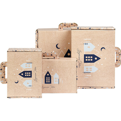 Valisette carton kraft rectangle OSLO bleu/blanc