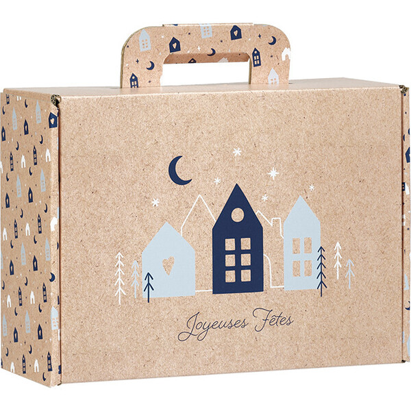 Valisette carton kraft rectangle OSLO bleu/blanc