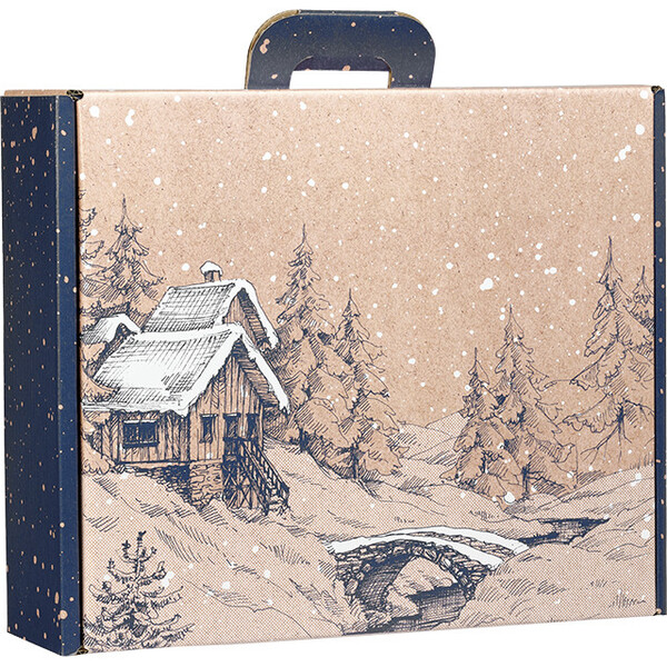 Valisette carton kraft rectangle HIVER CANADIEN bleu/blanc