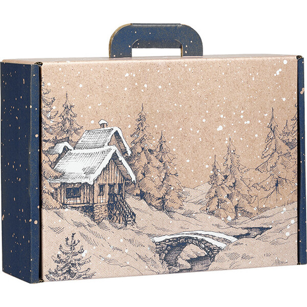 Valisette carton kraft rectangle HIVER CANADIEN bleu/blanc