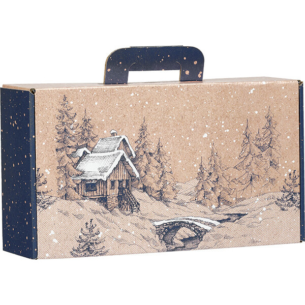 Valisette carton kraft rectangle HIVER CANADIEN bleu/blanc