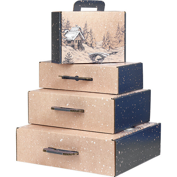 Valisette carton kraft rectangle HIVER CANADIEN bleu/blanc