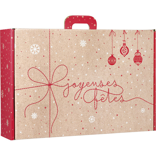 Maleta cartón kraft rectangular SORPRESAS DE INVIERNO rojo/blanco