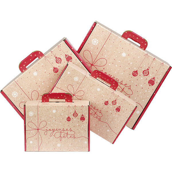 Valisette carton kraft rectangle SURPRISES D'HIVER rouge/blanc-Les Bonnes Affaires 2026