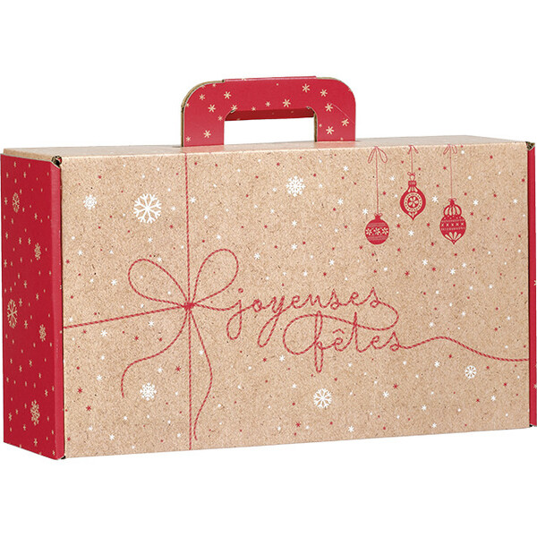 Valisette carton kraft rectangle SURPRISES D'HIVER rouge/blanc-Les Bonnes Affaires 2026
