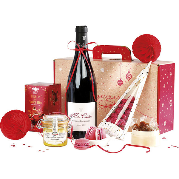 Valisette carton kraft rectangle SURPRISES D'HIVER rouge/blanc-Les Bonnes Affaires 2026
