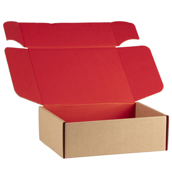 Caja cartón kraft rectangular rojo entrega plana (para montar)